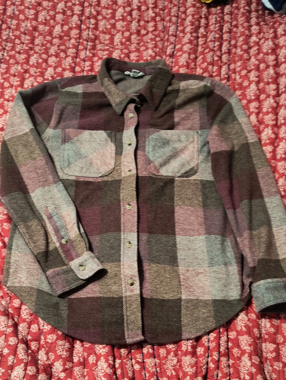 beachlunchlounge Plaid Button-Down Shirt in Burgundy, Gray & Brown